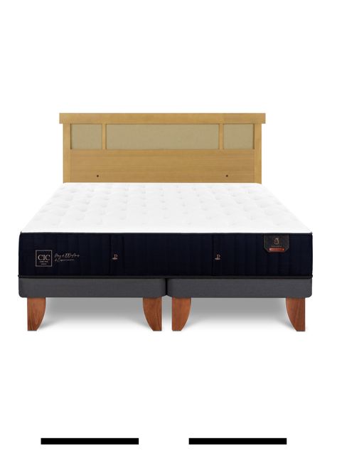 Cama Europea Premium 2 Plazas Base Dividida + Respaldo Dublín Mostaza-2