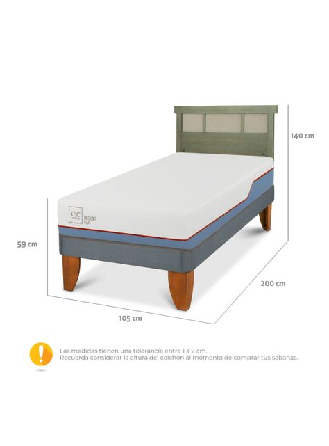 Cama Europea Excellence Plus 1.5 Plazas + Respaldo Dublín Olivo-1