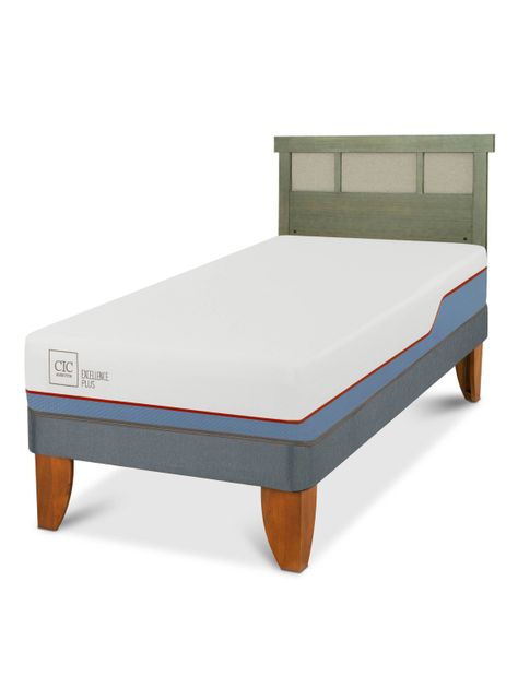 Cama Europea Excellence Plus 1.5 Plazas + Respaldo Dublín Olivo-0