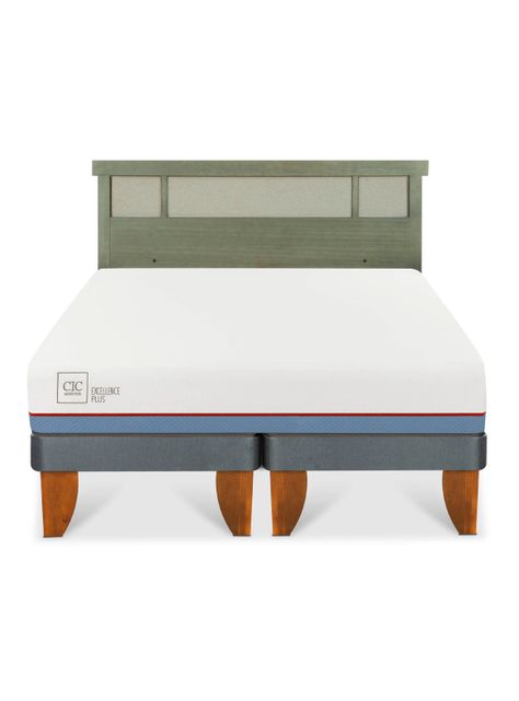 Cama Europea Excellence Plus 2 Plazas Base Dividida + Respaldo Dublín Olivo-2