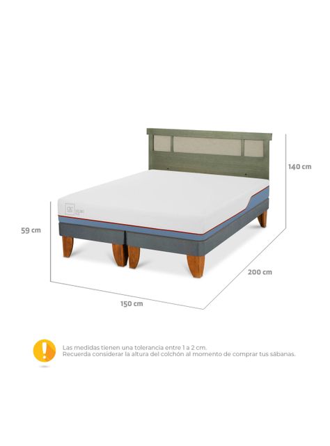 Cama Europea Excellence Plus 2 Plazas Base Dividida + Respaldo Dublín Olivo-1
