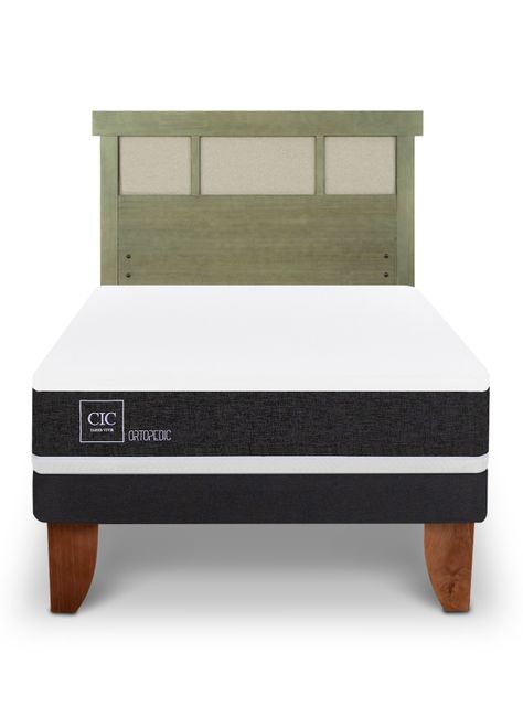 Cama Europea Ortopedic 1.5 Plazas + Respaldo Dublín Olivo-2