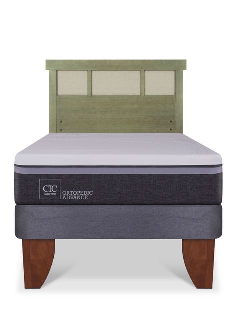 Cama Europea Ortopedic Advance 1.5 Plazas + Respaldo Dublín Olivo-2