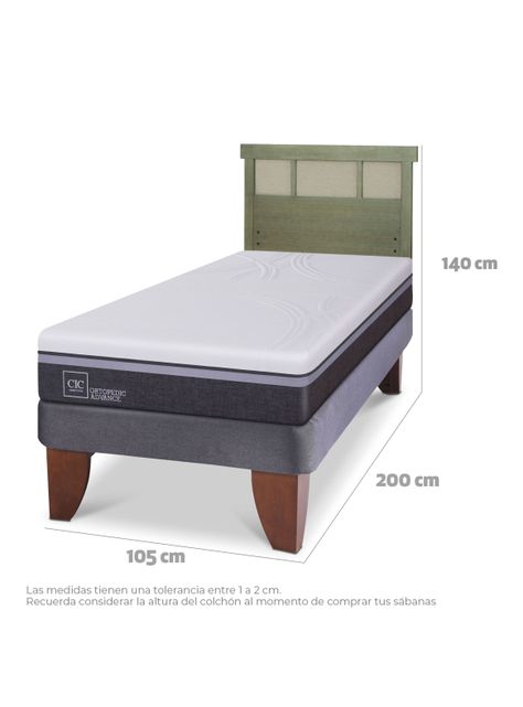 Cama Europea Ortopedic Advance 1.5 Plazas + Respaldo Dublín Olivo-1