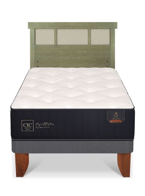 Cama Europea Premium 1.5 Plazas + Respaldo Dublín Olivo-2