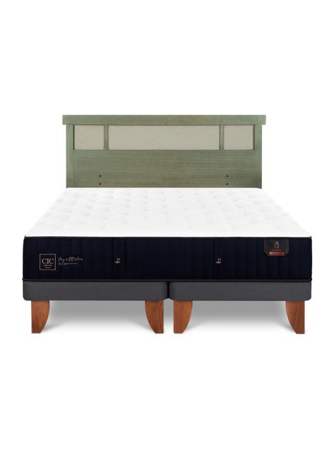 Cama Europea Premium 2 Plazas Base Dividida + Respaldo Dublín Olivo-2
