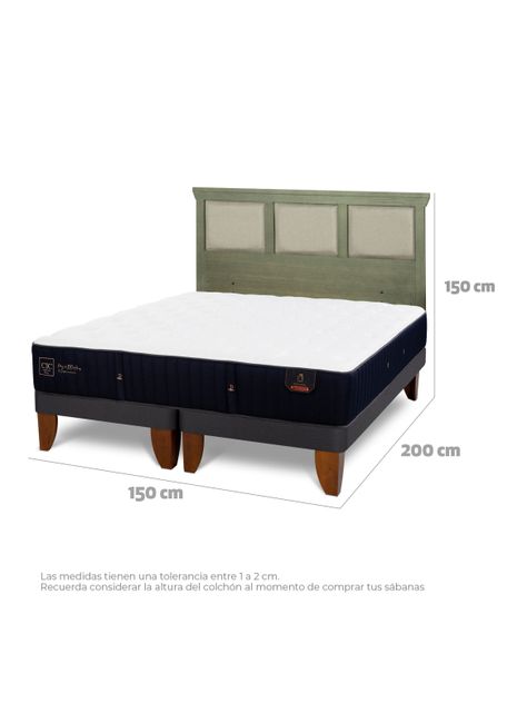 Cama Europea Premium 2 Plazas Base Dividida + Respaldo Dublín Olivo-1