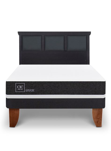 Cama Europea Ortopedic 2 Plazas + Respaldo Torino Negro-2