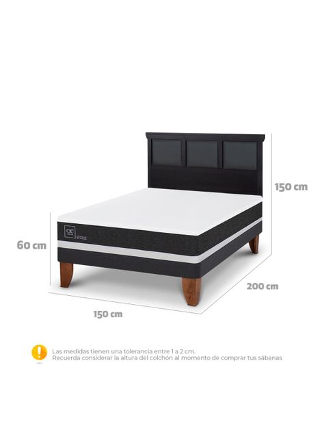 Cama Europea Ortopedic 2 Plazas + Respaldo Torino Negro-1