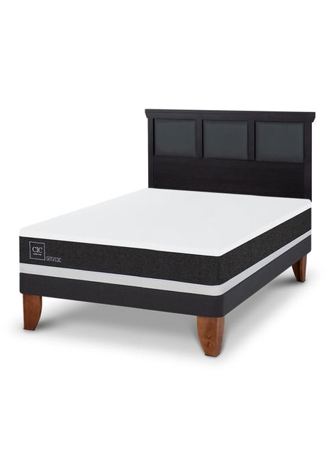 Cama Europea Ortopedic 2 Plazas + Respaldo Torino Negro-0