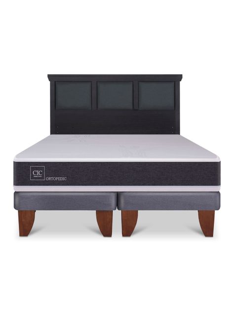 Cama Europea Ortopedic 2 Plazas Base Dividida + Respaldo Torino Negro-2