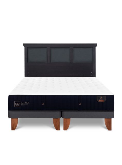 Cama Europea Premium 2 Plazas Base Dividida + Respaldo Torino Negro-2