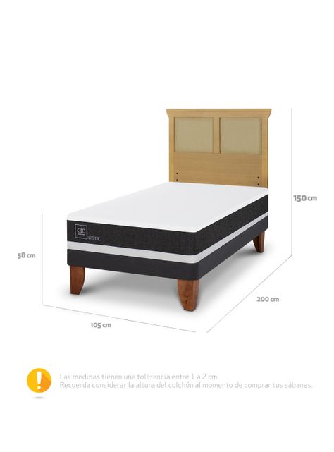Cama Europea Ortopedic 1.5 Plazas + Respaldo Torino Mostaza-1