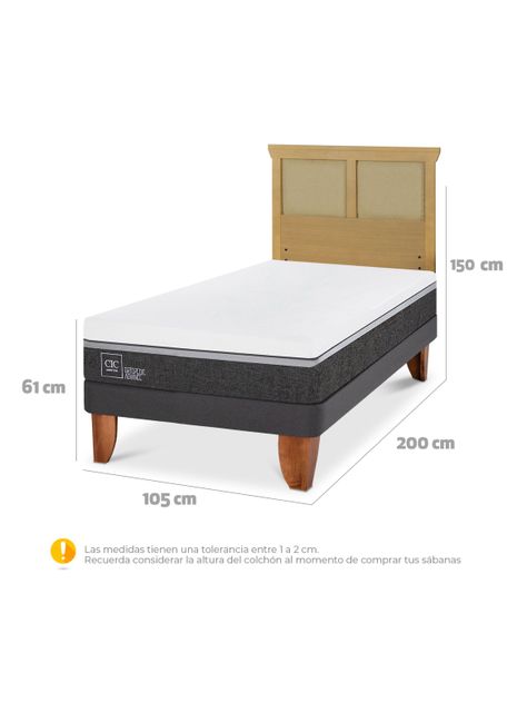 Cama Europea Ortopedic Advance 1.5 Plazas + Respaldo Torino Mostaza-1