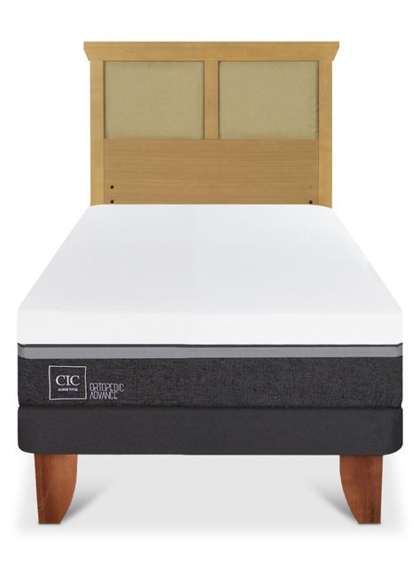 Cama Europea Ortopedic Advance 1.5 Plazas + Respaldo Torino Mostaza-2