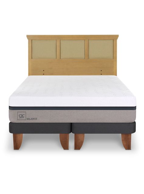 Cama Europea Balance 2 Plazas Base Dividida + Respaldo Torino Mostaza-2