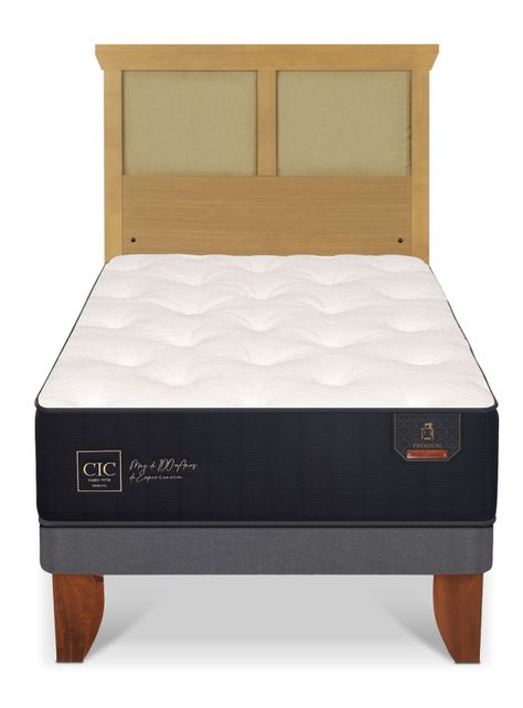 Cama Europea Premium 1.5 Plazas + Respaldo Torino Mostaza-2