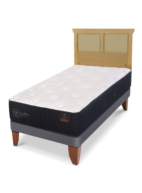 Cama Europea Premium 1.5 Plazas + Respaldo Torino Mostaza-0
