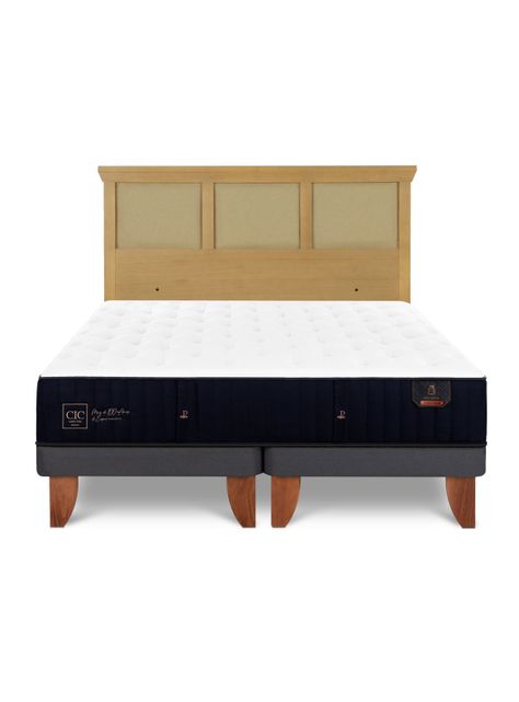 Cama Europea Premium 2 Plazas Base Dividida + Respaldo Torino Mostaza-2