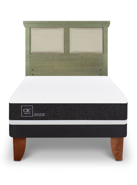 Cama Europea Ortopedic 1.5 Plazas + Respaldo Torino Olivo-2