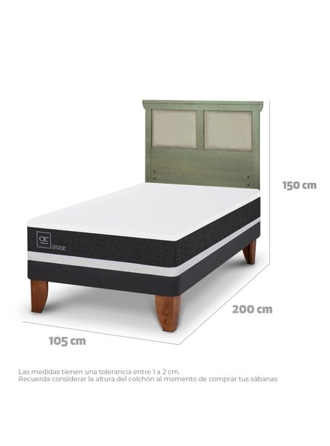 Cama Europea Ortopedic 1.5 Plazas + Respaldo Torino Olivo-1