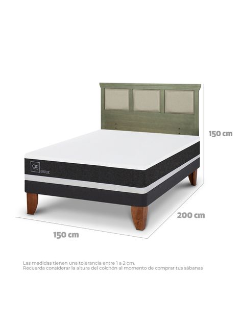 Cama Europea Ortopedic 2 Plazas + Respaldo Torino Olivo-1