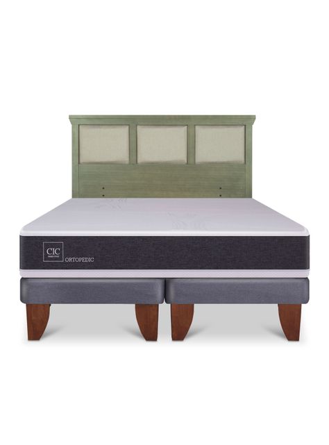 Cama Europea Ortopedic 2 Plazas Base Dividida + Respaldo Torino Olivo-2