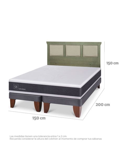 Cama Europea Ortopedic 2 Plazas Base Dividida + Respaldo Torino Olivo-1
