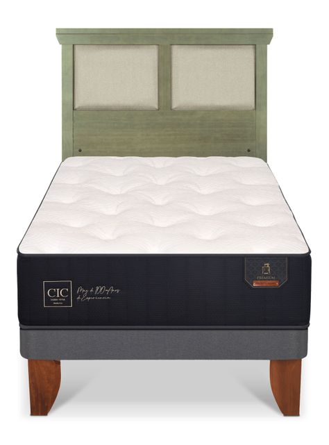 Cama Europea Premium 1.5 Plazas + Respaldo Torio Olivo-2