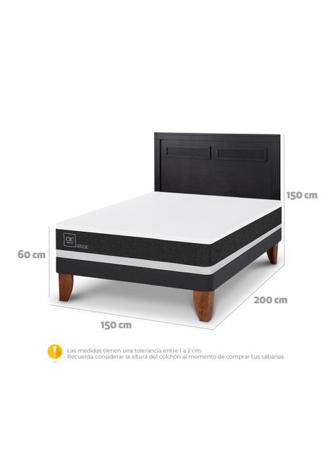 Cama Europea Ortopedic 2 Plazas + Respaldo Milán Negro-1