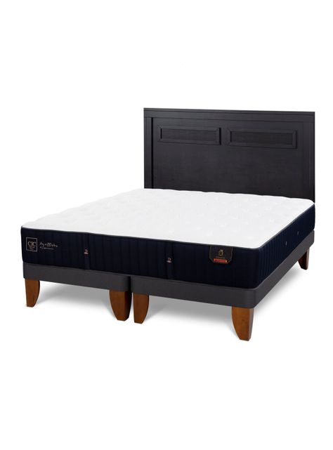 Cama Europea Premium 2 Plazas Base Dividida + Respaldo Milán Negro-0
