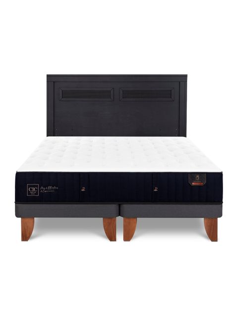 Cama Europea Premium 2 Plazas Base Dividida + Respaldo Milán Negro-2