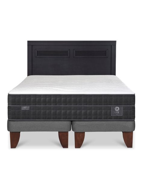 Cama Europea Lux 2 Plazas Base Dividida + Respaldo Milán Negro-2