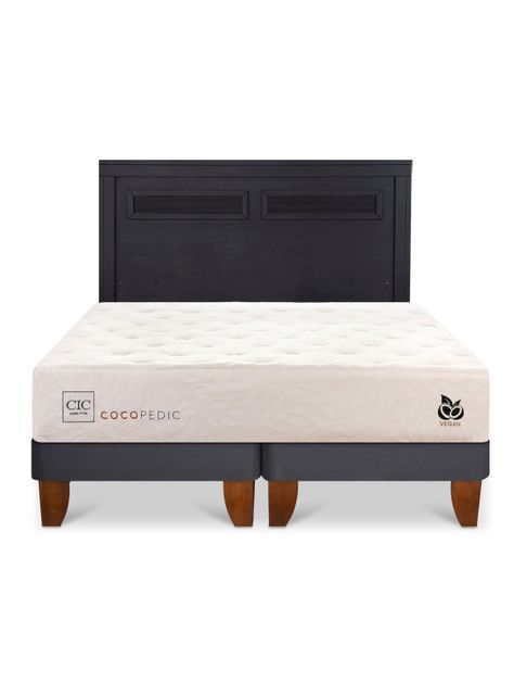 Cama Europea Cocopedic 2 Plazas Base Dividida + Respaldo Milán Negro-2