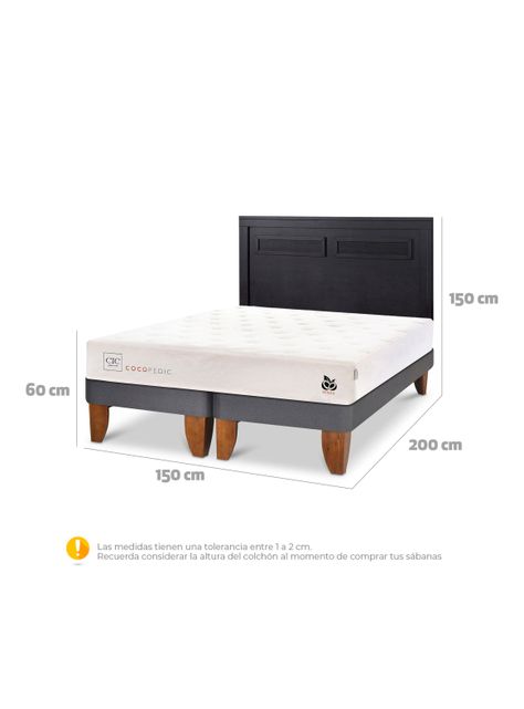 Cama Europea Cocopedic 2 Plazas Base Dividida + Respaldo Milán Negro-1