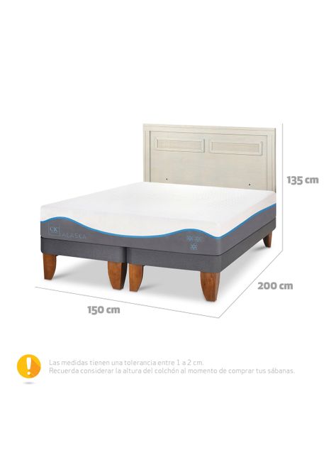Cama Europea Alaska 2 Plazas Base Dividida + Respaldo Milán Alpino-1