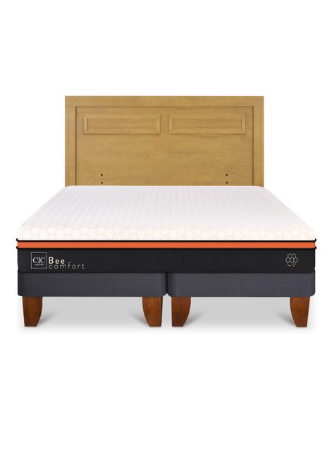 Cama Europea Bee Comfort King + Respaldo Milán Mostaza-2