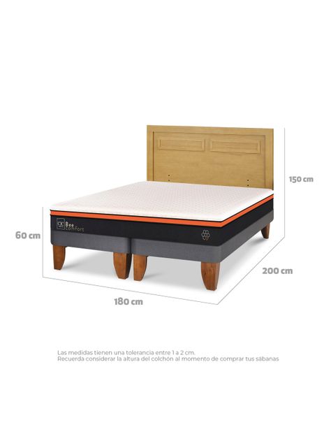 Cama Europea Bee Comfort King + Respaldo Milán Mostaza-1