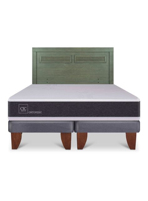 Cama Europea Ortopedic 2 Plazas Base Dividida + Respaldo Milán Olivo-2