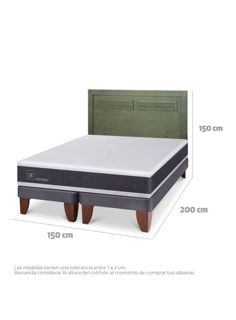 Cama Europea Ortopedic 2 Plazas Base Dividida + Respaldo Milán Olivo-1