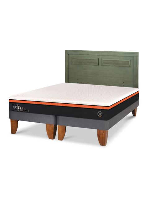 Cama Europea Bee Comfort King + Respaldo Milán Olivo-0