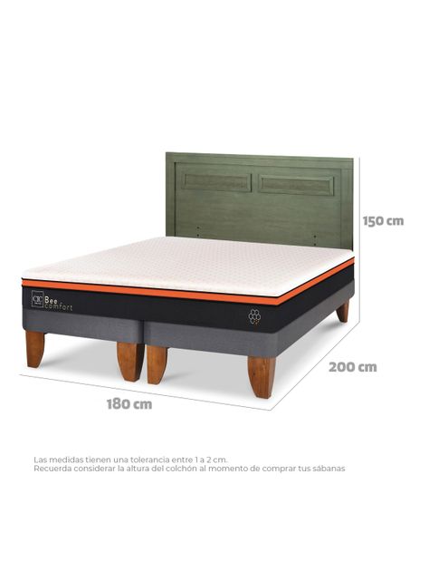 Cama Europea Bee Comfort King + Respaldo Milán Olivo-1