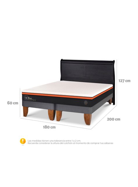 Cama Europea Bee Comfort King + Respaldo Miro Negro-1