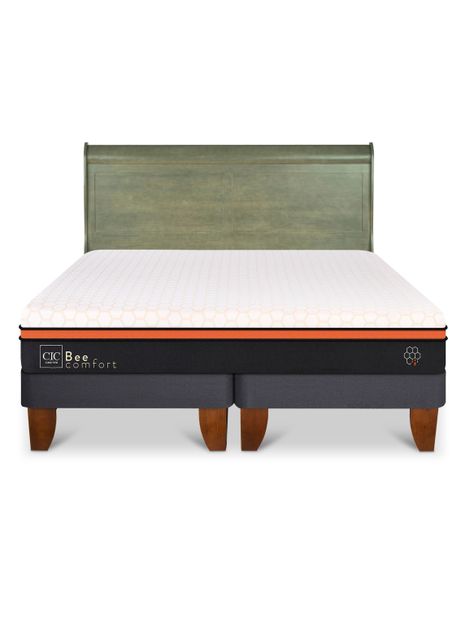 Cama Europea Bee Comfort King + Respaldo Miro Olivo-2