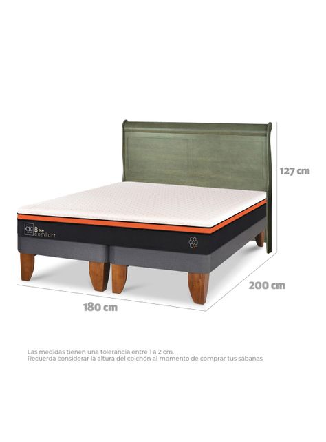 Cama Europea Bee Comfort King + Respaldo Miro Olivo-1