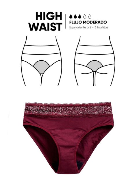 Calzón Menstrual High Waist Flujo Moderado Burdeos-4