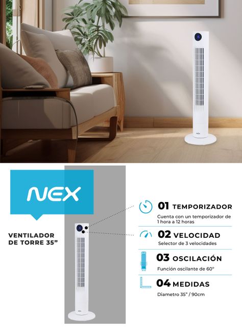 Ventilador Torre 35" 50W TWF1488 Blanco-5