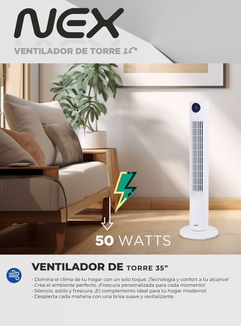 Ventilador Torre 35" 50W TWF1488 Blanco-4