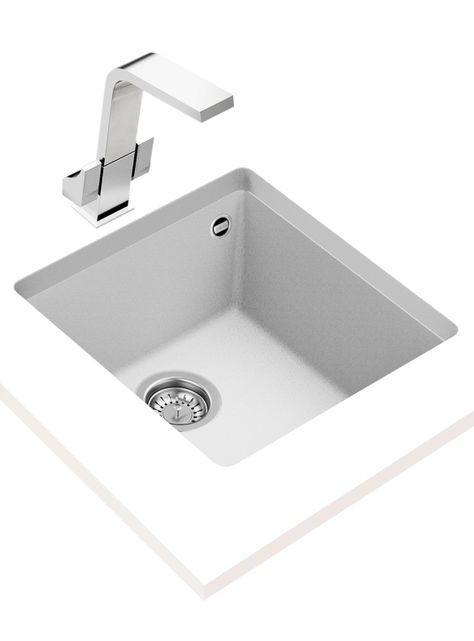 Lavaplatos Granito Bajo Encimera Square 40.40 TG Blanco-2