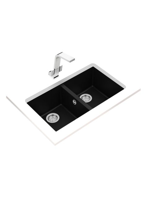 Lavaplatos Granito Bajo Encimera Square 2C-760 Negro-2